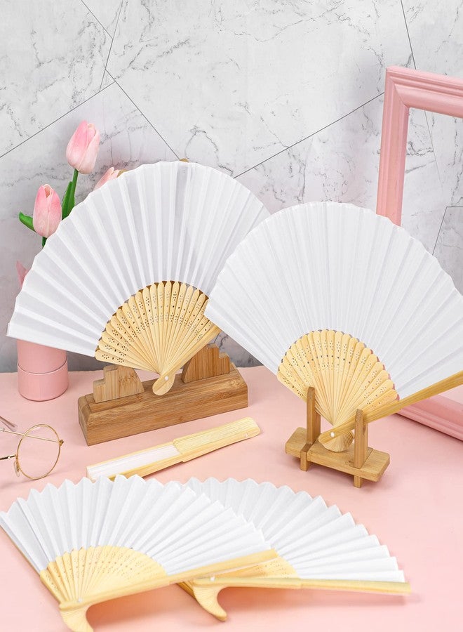 MCEAST 120 Pieces Handheld Fans Silk Bamboo Folding Hand Fans Silk Fabric Folding Fans with Organza Bags for Church Wedding Party Favors Bridal Dancing Props, White - Image 5